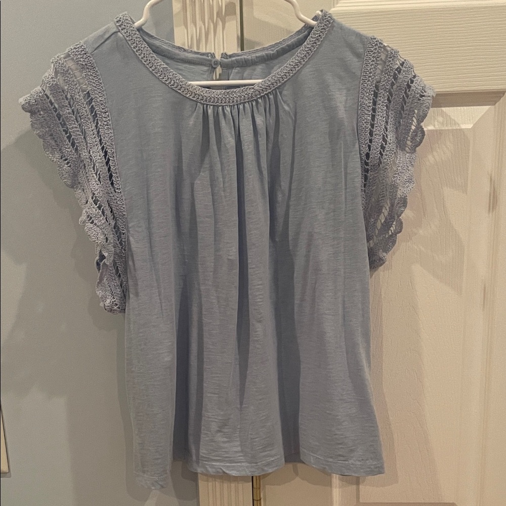 LOFT Light Blue Lace Trim Blouse